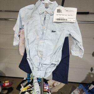 Light Blue Checkered Long-Sleeved Shirt W/ Dress Pants